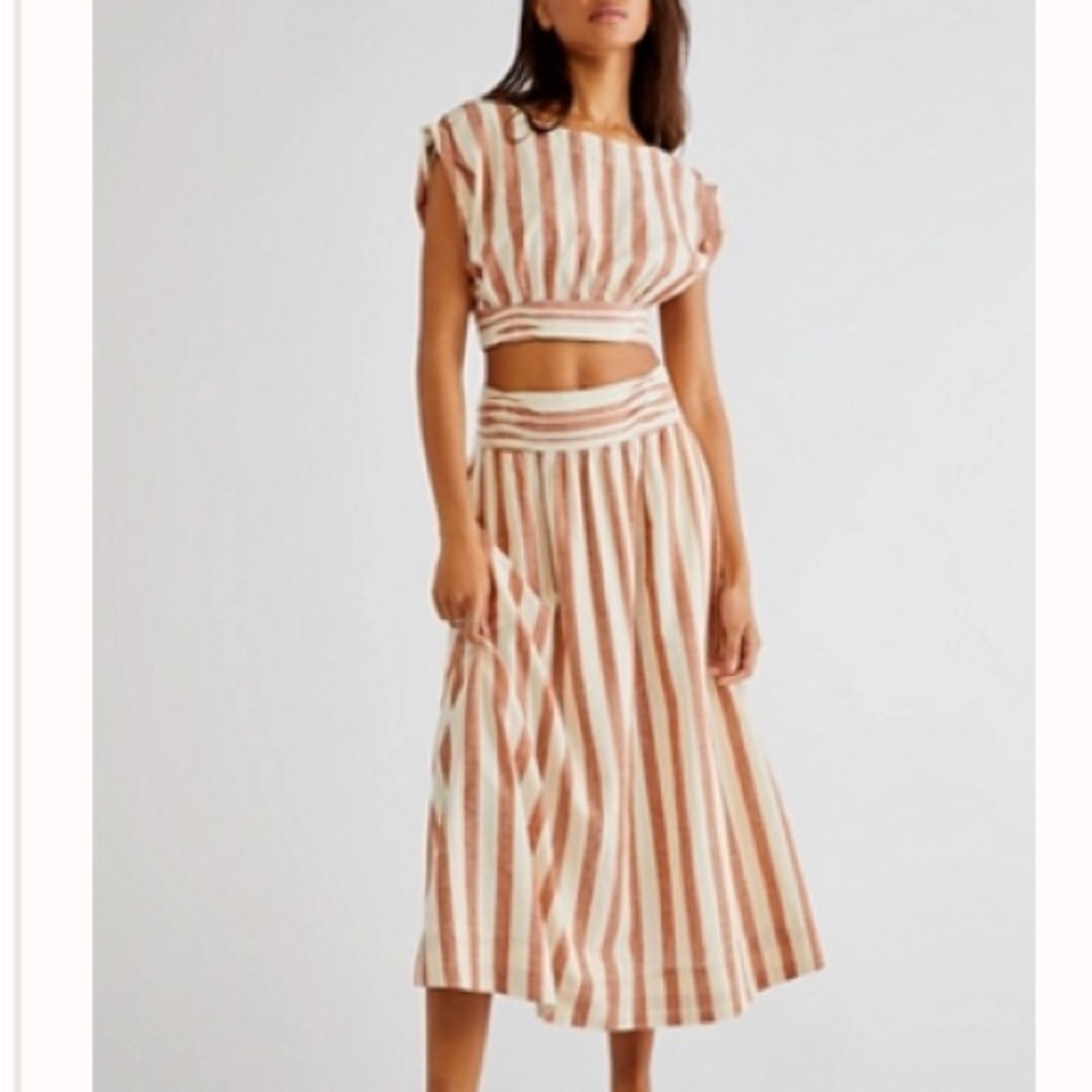 FP Movement by Free People Striped Tan and Cream Skirt Set